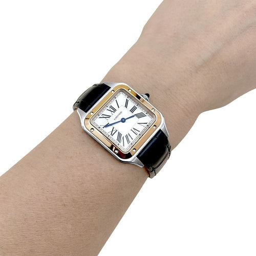 Montre Montre Cartier, "Santos-Dumont", or, acier, cuir. 58 Facettes 35182