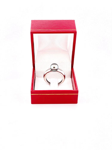 Bague 54 Bague jonc or blanc 18 carats perle de Tahiti et diamants 58 Facettes