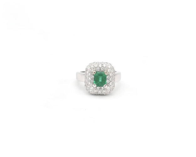 Bague Bague en or blanc avec une émeraude de Zambie de 1,34 ct et des diamants 58 Facettes 14562