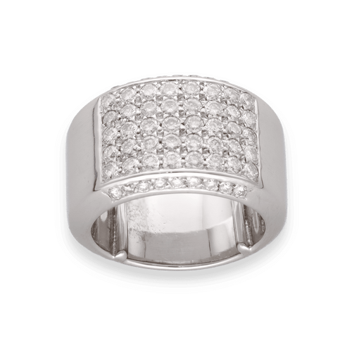 Bague 55 Bague imposante en or gris 18K - 2,00 Cts de diamants brillants G-VS - 37 g - Taille 55 58 Facettes FB09753