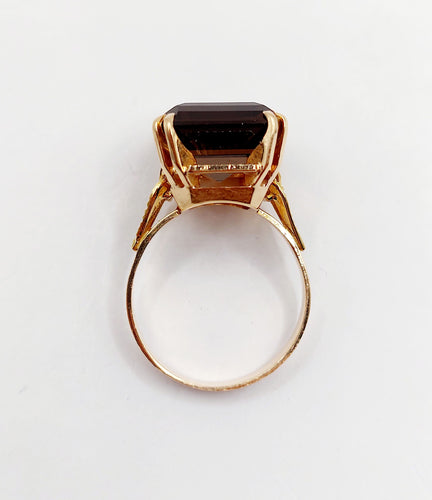 Bague 55.5 Bague cocktail vintage or rose quartz fumé, art déco 58 Facettes B01000