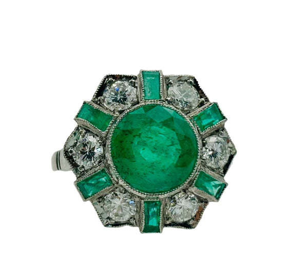 Bague 53 Bague vintage en platine avec émeraudes et diamants 58 Facettes 50265