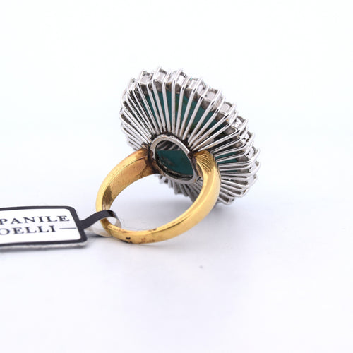 Bague 54 Bague vintage en or blanc 18 carats ornée d'une turquoise cabochon et de diamants 58 Facettes
