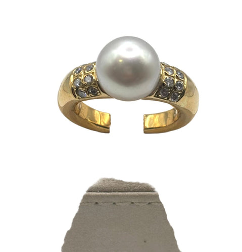 Bague Bague or jaune, perle de culture et diamants 58 Facettes
