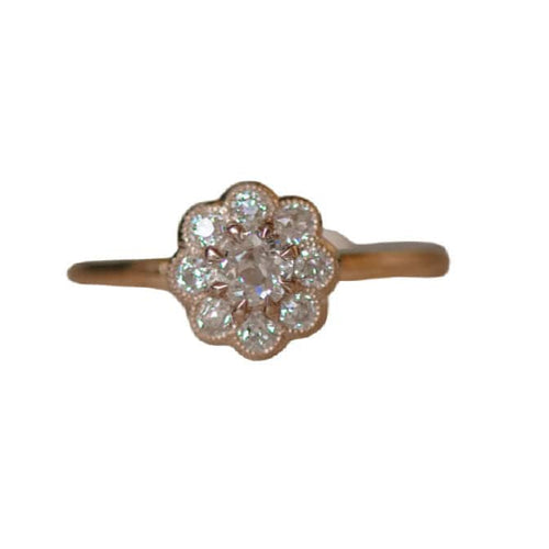 Bague 51 Bague fleur ancienne en or jaune, diamants 58 Facettes