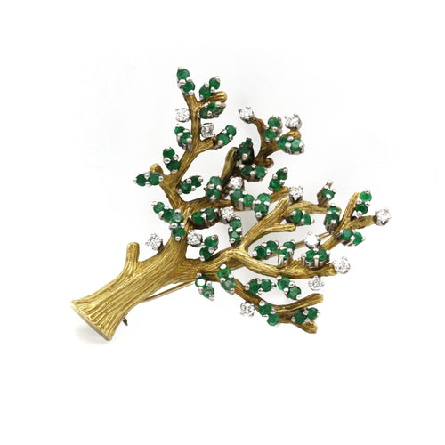 Broche Broche Arbre - Or jaune, Diamants & Emeraudes 58 Facettes 250416R
