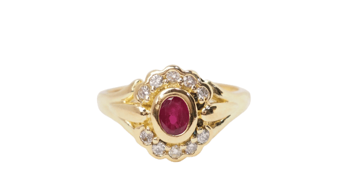 Bague 53 Bague marguerite en or jaune, rubis et diamants 58 Facettes 32917