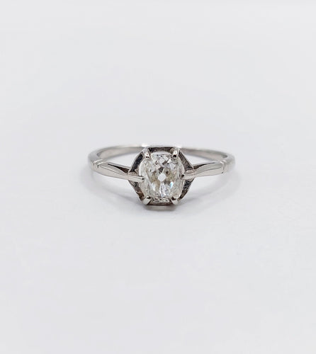 Bague 49 Bague solitaire art deco Platine diamant taille ancienne coussin 0.60 carat (circa 1920) 58 Facettes A06196