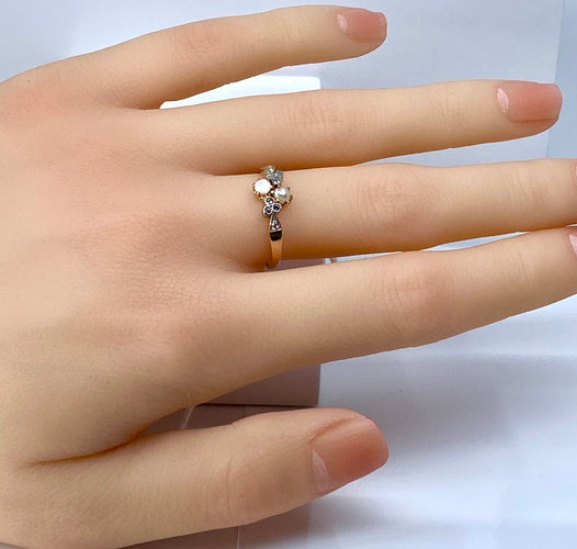 Gullring med perler og diamanter ca. 1900 