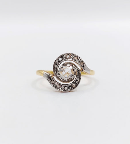 Bague 49 Bague tourbillon antique or 18k diamant taille rose 4 mm (circa 1900) 58 Facettes A06287