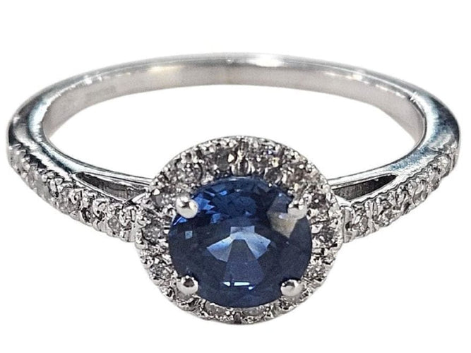 Bague 52 Bague halo en or blanc avec saphir naturel et diamants 58 Facettes Q408B