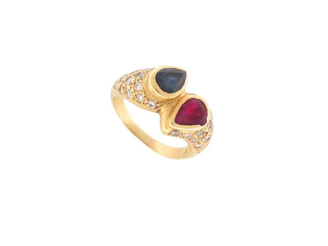 Bague 52 bague toi et moi rubis saphir et diamants t52 or jaune 18k 5gr 58 Facettes 267850