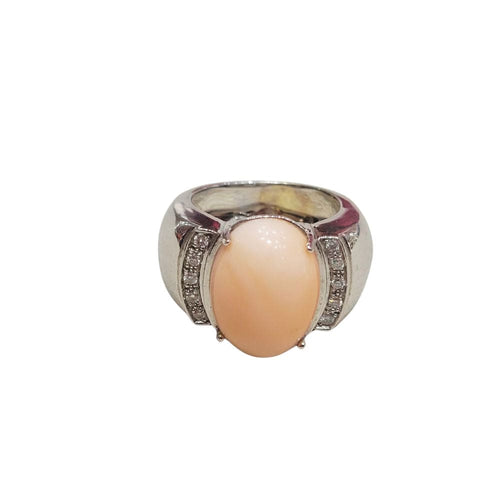 Bague 53 Bague corail, diamant et or blanc 58 Facettes S322