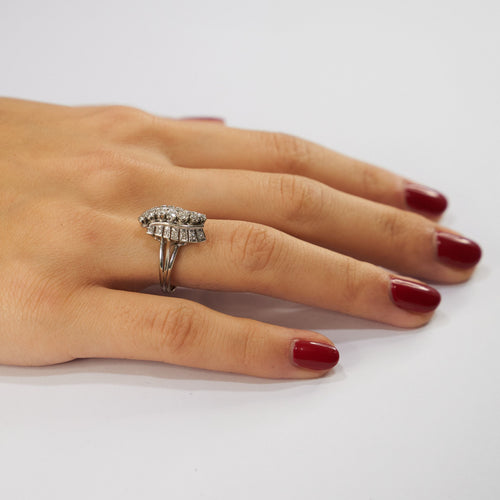 Bague 56 Bague Or Gris Vague de Diamants 58 Facettes LOT 3685