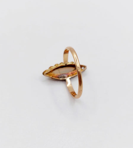 Bague 57 Bague marquise or rose, opale et diamants taille rose (circa 1900) 58 Facettes A06341