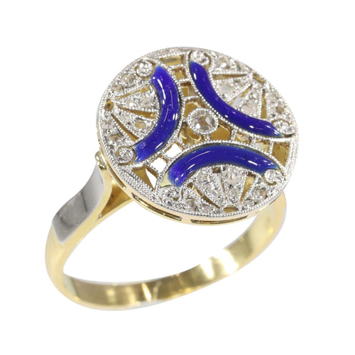 Bague 50 Bague de fiançailles Art Déco vintage en diamant avec émail bleu 58 Facettes 22236-0281