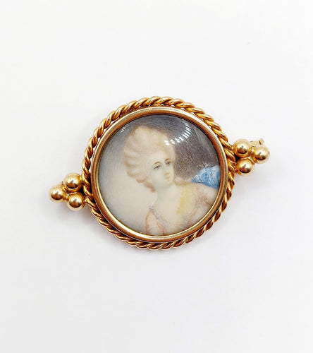Broche Broche victorienne or rose, miniature femme élégante 58 Facettes A04508