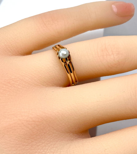 1900'ler civarı ince inci pembe altın yüzük 