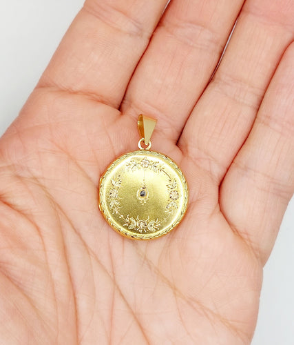 Pendentif Pendentif porte-photo Art nouveau en or 18k, couronne de fleurs et diamant 58 Facettes A06569