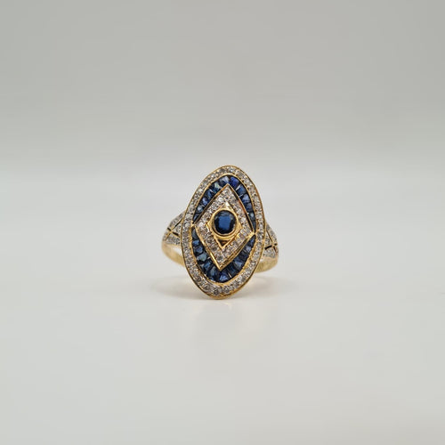 Bague 54 Bague art déco or jaune 18 carats sertie de saphirs ovales et diamants 58 Facettes