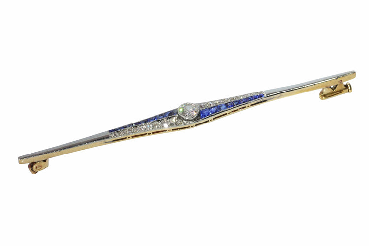 Broche Broche barre Art déco hollandaise avec diamants et saphirs, vers 1920 58 Facettes 25141-0140