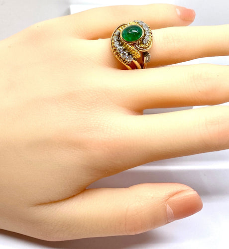 Bague 51.5 Bague en or jaune et platine, émeraude et diamants 58 Facettes AB539