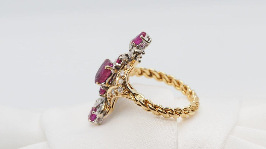Bague 51 Bague Marquise En Or Bicolore, Rubis Et Diamants 58 Facettes 29171