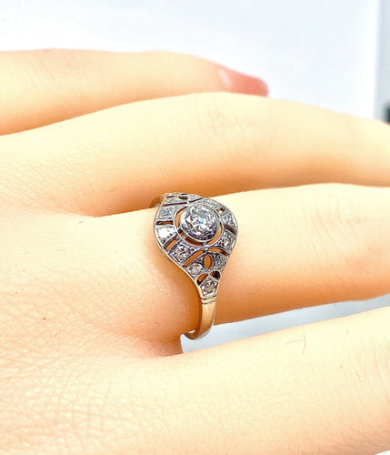 Bague 53 Bague or blanc diamants vers 1900 58 Facettes AB650