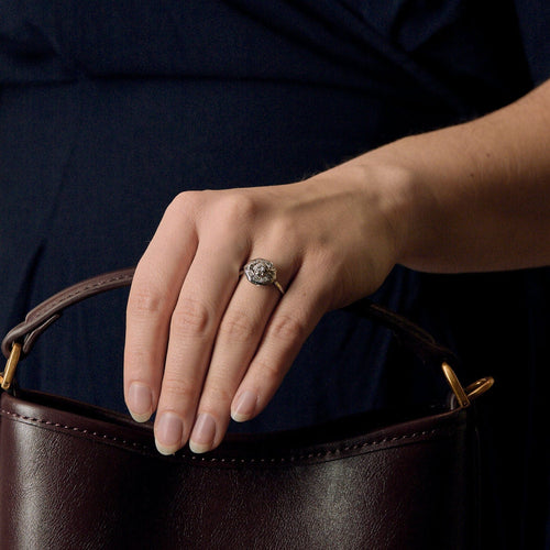 Bague 57 Bague Art Déco octogonale diamants or et platine 58 Facettes LMB-300