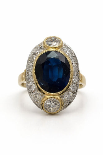 Bague 55 Bague en or jaune sertie d'un saphir bleu et de diamants, avec des accents en platine 58 Facettes 50356