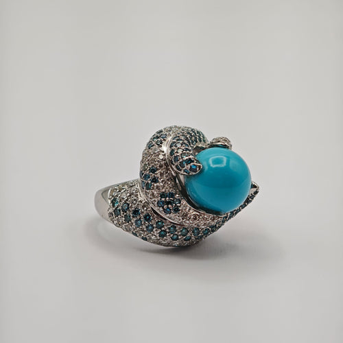 Bague 55 Bague en or blanc, diamant et turquoise 58 Facettes