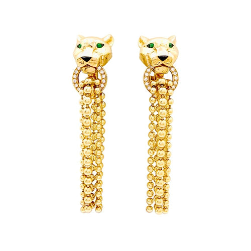 Boucles d'oreilles Boucles d'oreilles CARTIER, "Panthère de Cartier", or jaune, diamants, tsavorites et onyx. 58 Facettes 34840