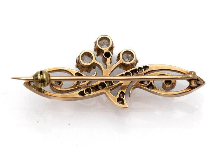 Antique yellow gold brooch with 0.85-carat diamonds in the Art Nouveau style 58 Facettes 9043