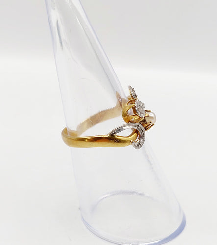 Bague 52 Bague toi et moi antique or 18k diamant taille rose et perle (circa 1900) art nouveau 58 Facettes A05423