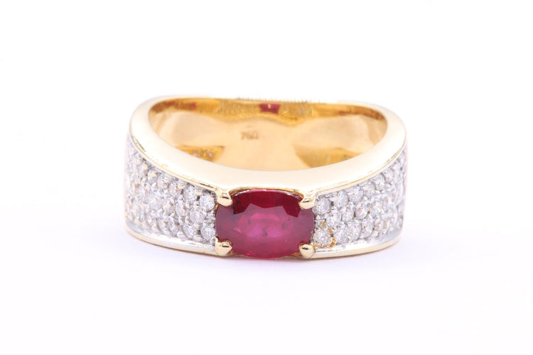 Bague 54 Bague Années 70 en or jaune sertie de rubis et de diamants 58 Facettes 21520