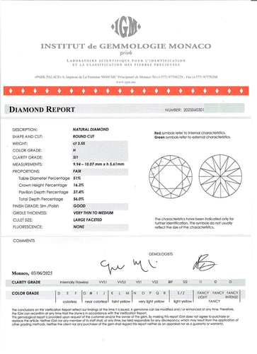 Bague Solitaire or blanc, diamant 3,55 carats 58 Facettes 259021