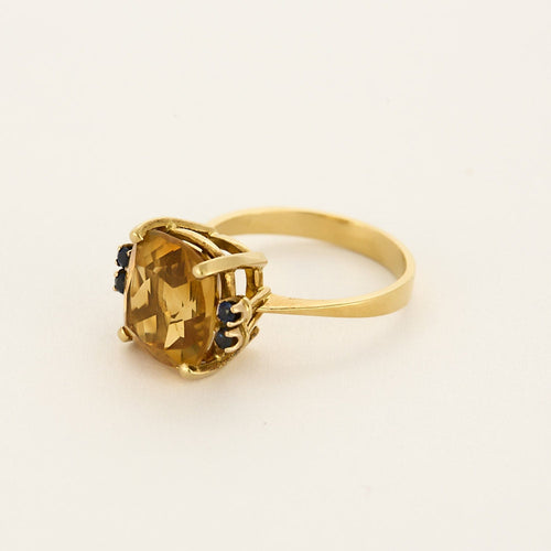 Bague 56 Bague en or jaune, citrine et saphirs 58 Facettes CAS0178