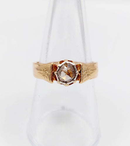 Bague 55 Bague chevalière antique or rose diamant taille rose (circa 1900) 58 Facettes A06285