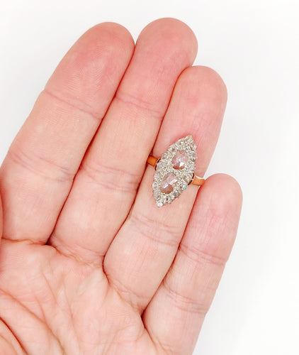 Bague 50 Bague marquise antique or rose diamants taille rose (circa 1900) 58 Facettes A06286