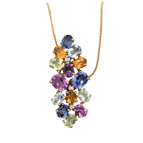 PENDENTE con COLLANA in ORO GIALLO 18 KT - FIRMATO ''TREA'' 58 Facettes