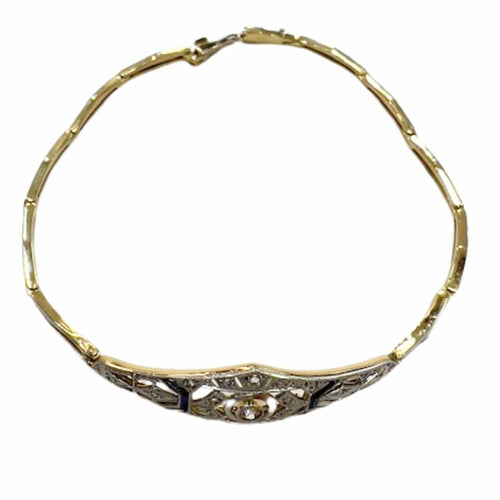 Bracelet BRACELET DESIGN ART DÉCO, ÉPOQUE 1930-1935, en OR 18 kt et PLATINE avec DIAMANTS et SAPHIRS 58 Facettes A2671(919)