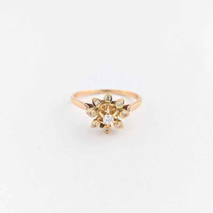 Yellow gold floral ring with diamonds