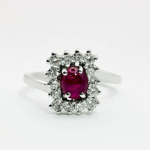 Bague 52 Bague en or blanc avec rubis central et diamants – Modèle rosette classique 58 Facettes 50009