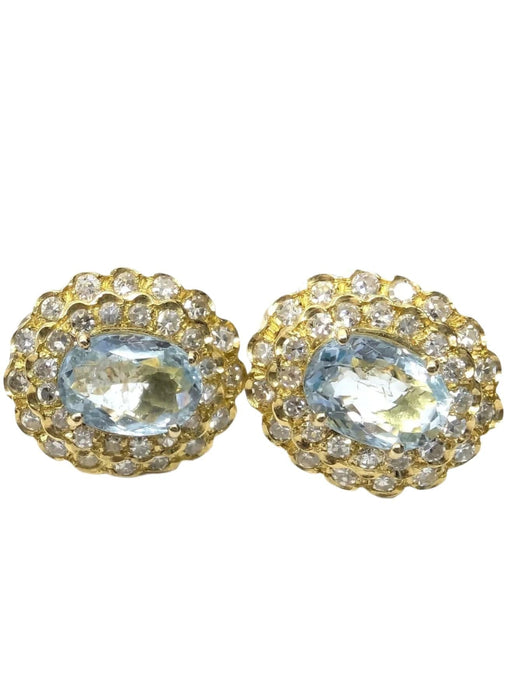 Boucles d'oreilles Boucles d'oreilles en or jaune avec aigue-marine et diamants 58 Facettes