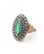 Low yellow gold ring and silver with emerald and diamonds 