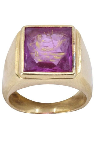 Bague 50 Bague chevalière or jaune intaille poséidon 58 Facettes 089241