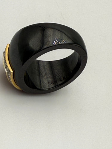 Bague 54 GUY LAROCHE - Bague en céramique noire avec citrine et diamant 58 Facettes