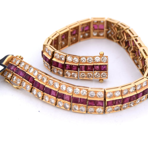 Vintage armbånd i 18 kt gult gull med rubiner og diamanter 58 Facettes BR99