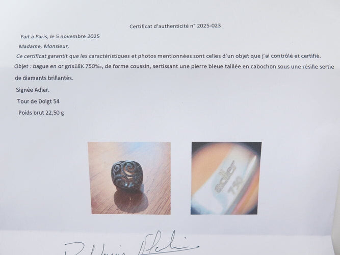 prsten ADLER s cabochon kamenem, klec, 145 diamantů 2ct, vel. 54, z bílého zlata 18k 