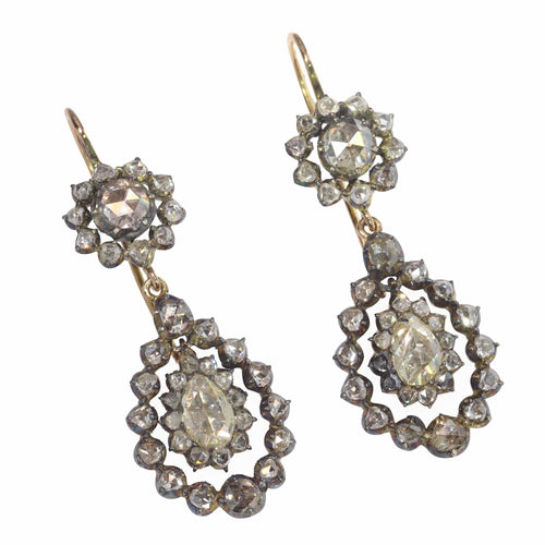 Boucles d'oreilles Haute Couture historique : boucles d'oreilles en diamant pré-victoriennes 58 Facettes 21345-0172